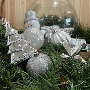 12 Silver Shatterproof Christmas Tree Trimming Ornaments Assortment